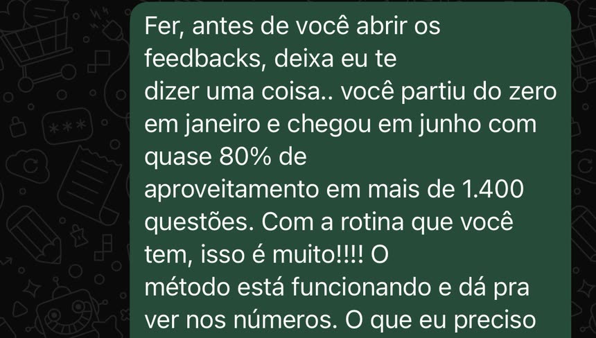 Aluna parte do zero em janeiro e chega a quase 80% de aproveitamento em mais de 1.400 questões.