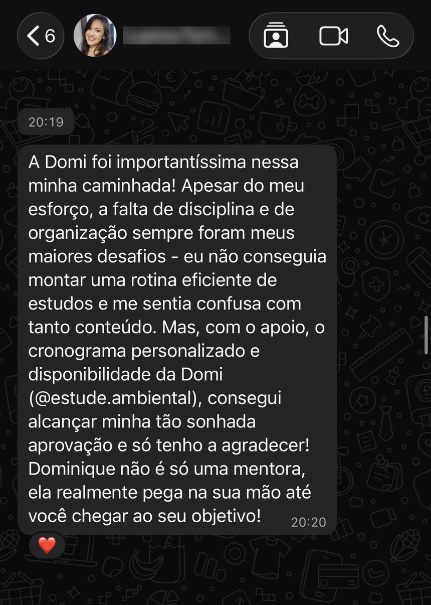 Depoimento sobre sair da falta de disciplina e organização até a aprovação.