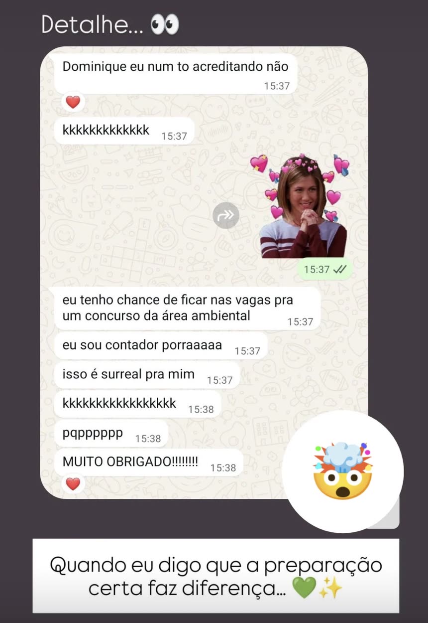 Aluno contador comemora ter chance de vaga em concurso da área ambiental.