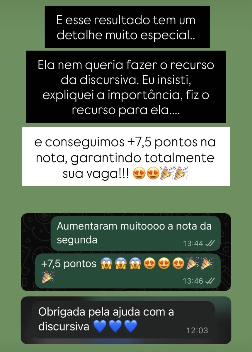 Recurso na discursiva rende mais 7,5 pontos e garante a vaga da aluna.
