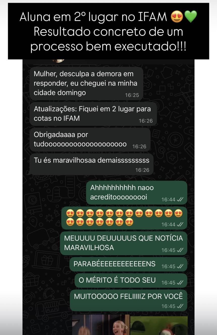 Aluna avisa que ficou em 2º lugar para cotas no concurso do IFAM.